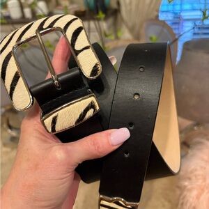Zebra Print Black Leather Belt